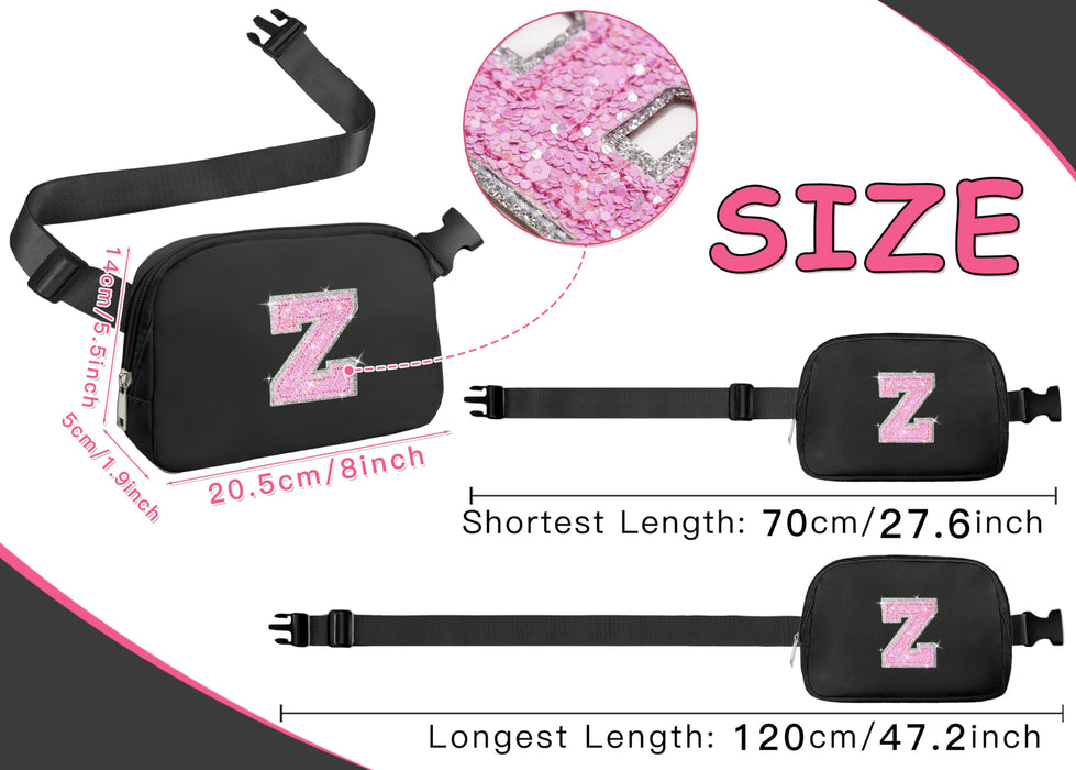 COSHAYSOO Black Belt Bag Small Waist Fanny Pack Crossbody Purse with Initial Letter Patch for Teen Girl Sister, Nylon Cross Body Traveling Everywhere Chest Pouch Trending Christmas Gift (Z)