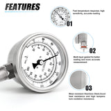 MEANLIN MEASURE 1/2" NPT Bimetal Thermometer for hot Water, boilers, and Pipes，3.3" Dial, 4.4" Stainless Steel Stem，Temperature Range 0-220°F/-10-100 ° C, Accuracy 2%,Lower Mount