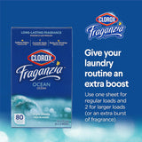 Clorox Fraganzia Dryer Sheets in Ocean Scent, 80 Count - 6 Pack | Wrinkle-Reducing Fabric Softener Sheets | Best Laundry Dryer Sheets with Long-Lasting Ocean Scent