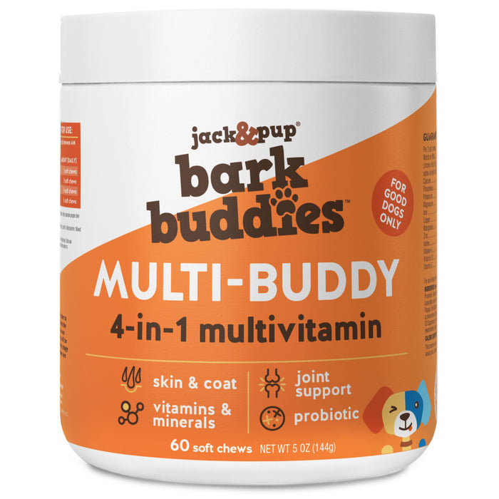 Jack&Pup Dog Vitamins and Supplements Multivitamins for Dogs - Bark Buddies Multi-Buddy Dog Multivitamins Chewable Soft Chews Puppy Vitamins and Supplements - Dog Supplements & Vitamins (60ct)