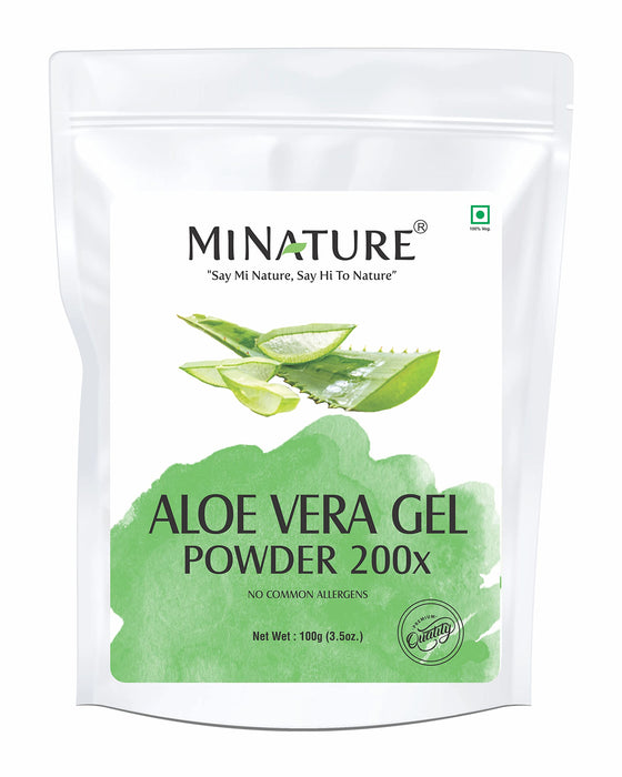 Aloe Vera Gel Powder 200x by mi Nature | Natural and Pure | Aloe Barbadensis | 100g (3.5oz) | Highly Concentrated (200x) | Digestive Support | Suitable for Cosmetic formulations