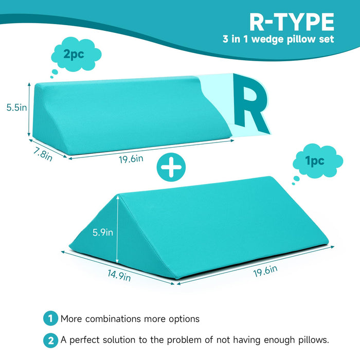 Fanwer Bed Wedges & Body Positioners (3 in 1), 40 Degree Wedges for Bed Positioning,Positioning Pillows for Elderly, Wedge Pillow for Bed Sores, Side Sleeping, After Surgery, Knees Elevated,Back Pain