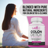 Pure Colon Cleanse & Detox 15 Day Program - Herbal Laxative Constipation Relief with Psyllium Husk, Cascara Sagrada & Senna Leaves - Special Women Intestinal Cleanser by Ladyme - 30 Capsules
