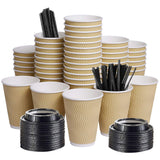 SPRINGPACK Disposable Paper Coffee Cups with Lids, 100 pack 12 oz Ripple Wall Insulated To Go Coffee Cups for Hot/Cold Beverage, Recyclable Takeaway Drinking Cups for Home Office Cafe Party