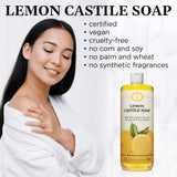 Carolina Lemon Castile Soap Liquid – Skin-Softening Olive Oil Soap Organic Body Wash – Pure Castile Soap Lemon Liquid Soap – Vegan Castille Soap Liquid (Lemon, 32 ounces)