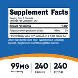 Nutricost Potassium Citrate 99mg, 240 Capsules - Gluten Free, Non-GMO