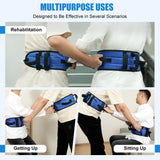 RHINO VALLEY Gait Belt Transfer Belt for Senior with 7 Handles, Lift Belt with Quick Release Buckle, 59" Anti-Slip Transfer Belt for Elderly, Medical Nursing Safety Patient Assist, Blue & Black