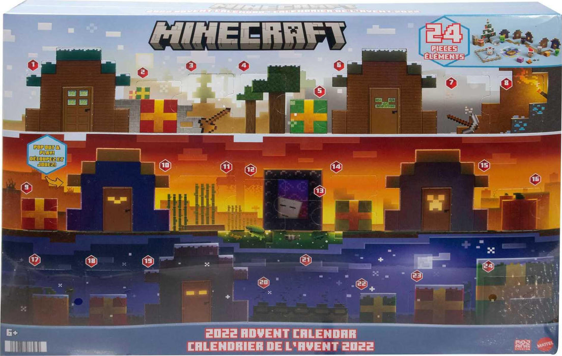 Mattel Minecraft Mob Head Minis Advent Calendar Featuring Pixelated Video-Game Character Figures with Giant Heads, Collectible Toy Gift for Fans Ages 6 Years & Older