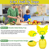 Fruit Fly Trap with Sticker, Effective Fly Catcher Gnat Trap with Yellow Sticky Pads, Gnat Traps for House Indoor with Bait, Safe Non-Toxic Fruit Fly Killer for Home, Plant, Kitchen (2 Pack)