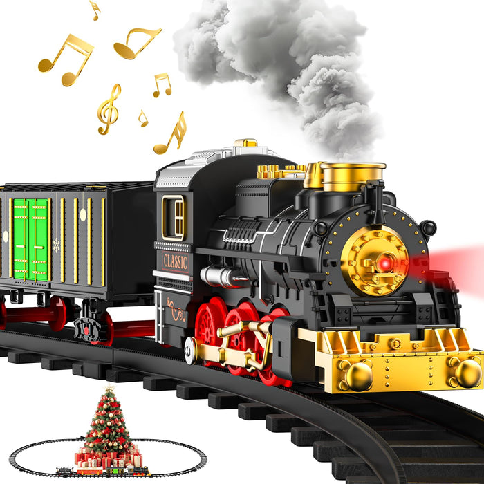 Train Set Train Toys for Boys with Smokes, Lights and Sound (ON/Off), Train Set Under Christmas Tree, Toddler Model Trains for 3 4 5 6 7 8+ Years Old Kids Gifts