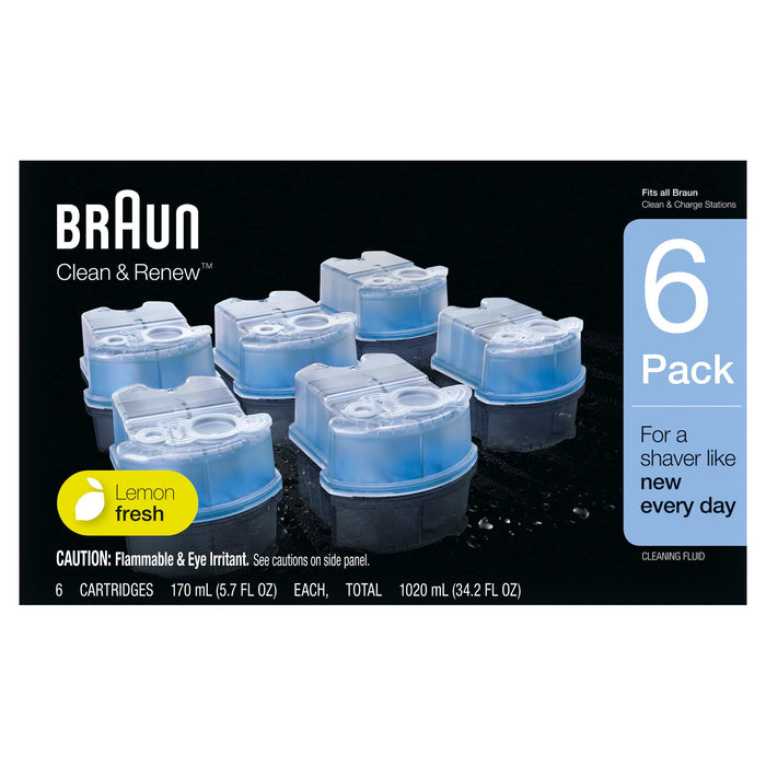 Braun Clean & Renew Refill Cartridges CCR, Replacement Shaver Cleaner Solution for Clean&Charge Cleaning System, Pack of 6