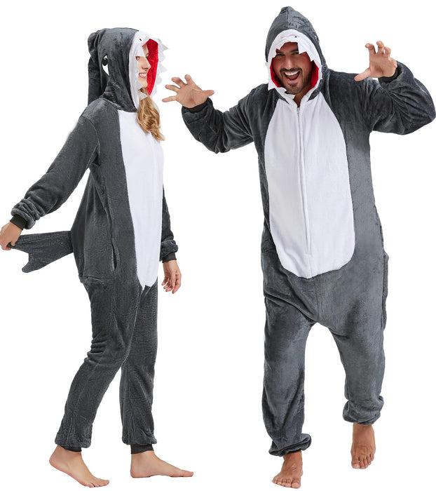 QUCH Adult Onesie Costume-Unisex Animal Onesies for Adults Halloween Costume, Halloween Onesie Adult Onesie Pajamas for Women Shark M