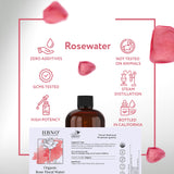 HBNO Organic Rose Water for Face (16 Fl Oz) - USDA Certified Rose Water for Face - Pure Rose Water for Hair & Body - Rosewater for Skincare, Haircare - Rose Water for Cleansing