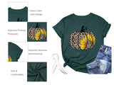 Halloween Pumpkin T-Shirt for Women Leopard Pumpkin Graphic Tee Sunflower Pumpkin Shirt Thanksgiving Gift Tops