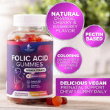 Folic Acid Gummies for Women 785 mcg, Essential Prenatal Vitamins for Mom & Baby, Vegan Folic Supplement Gummy, Vitamin B9 Chewable Extra Strength Folate, Before During After Pregnancy - 120 Gummies