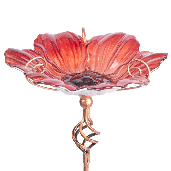MUMTOP 31 Inch Height Glass Birdbath Birdfeeder with Metal Stake Garden Yard Outdoor Red