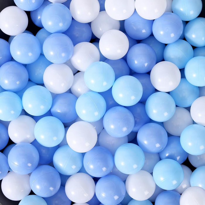 MoonxHome Ball Pit Balls for Kids, 200 pcs 2.15" Thicken Soft Plastic Crush Proof Ball Pit Balls BPA Phthalate Free Toy Balls, Ideal Gift for Christmas, White Blue Light-Blue