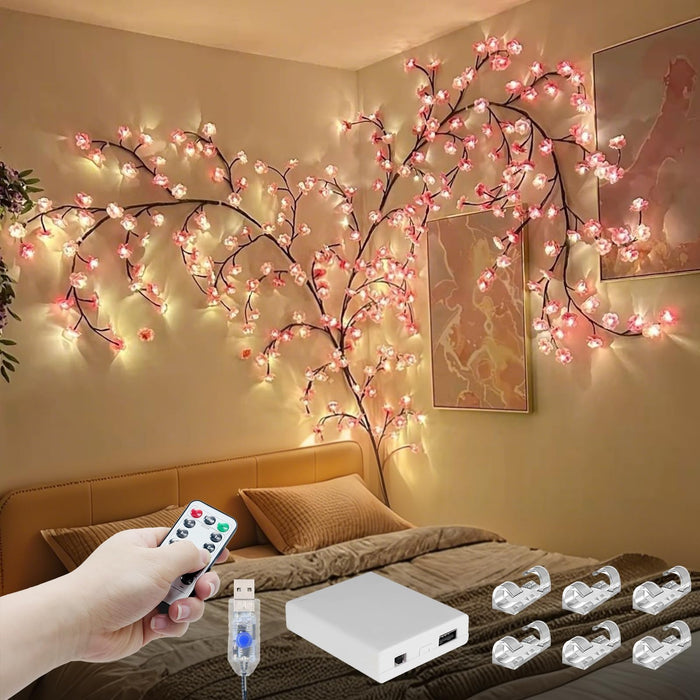 7.55FT 144LED Pink Cherry Blossom Tree Branch Lights for Wall Battery Box