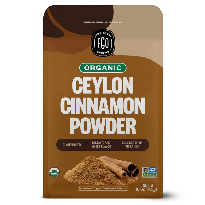 FGO Organic Ceylon Cinnamon Powder, 16oz Pure Sri Lanka Cinnamon for Spice & Seasoning, Great for Baking, Cooking, & Drinks, Additive Free, Non-GMO (Pack of 1)