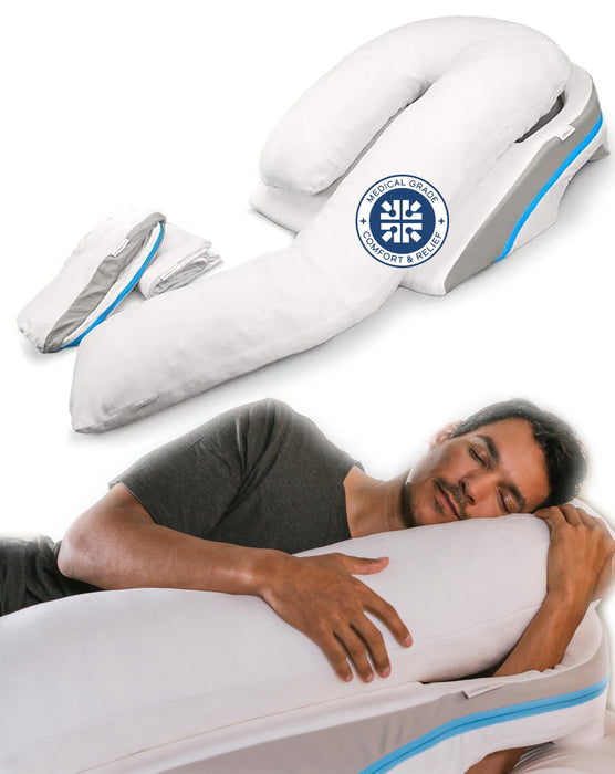 MedCline Shoulder Relief System with Extra Cases, Bed Wedge Pillow for Shoulder Pain Relief and Therapeutic Body Pillow, Inclined Sleep Position with Arm Pocket, Small/Medium for 5'9" and Under