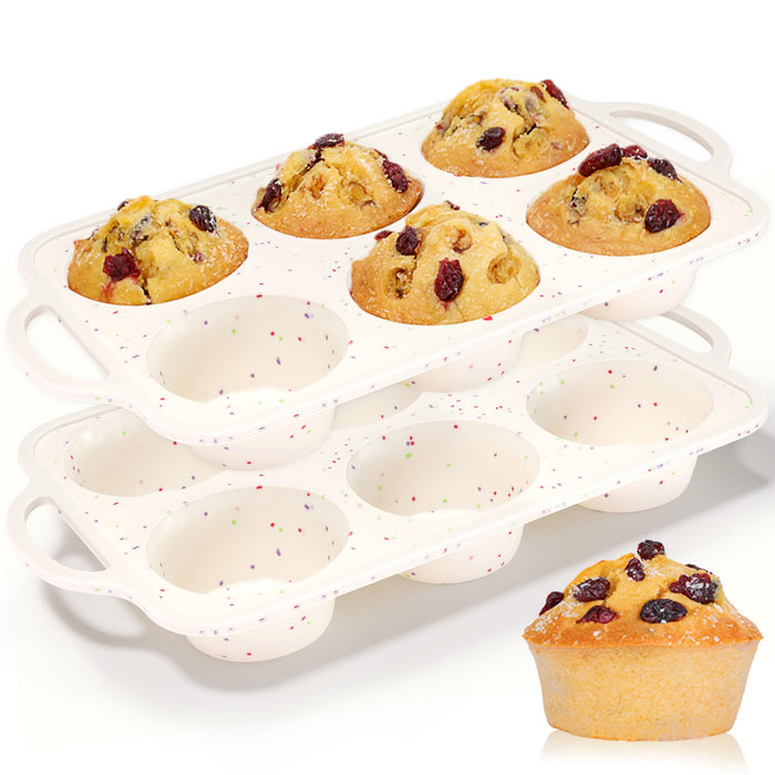 Large Muffin Pan, Metal Reinforced Frame 3.5 Inch Jumbo Silicone Muffin Pan Nonstick 6 Cups for Baking Jumbo Muffin, Frittatas, Jumbo Cupcakes 2 Pack Confetti