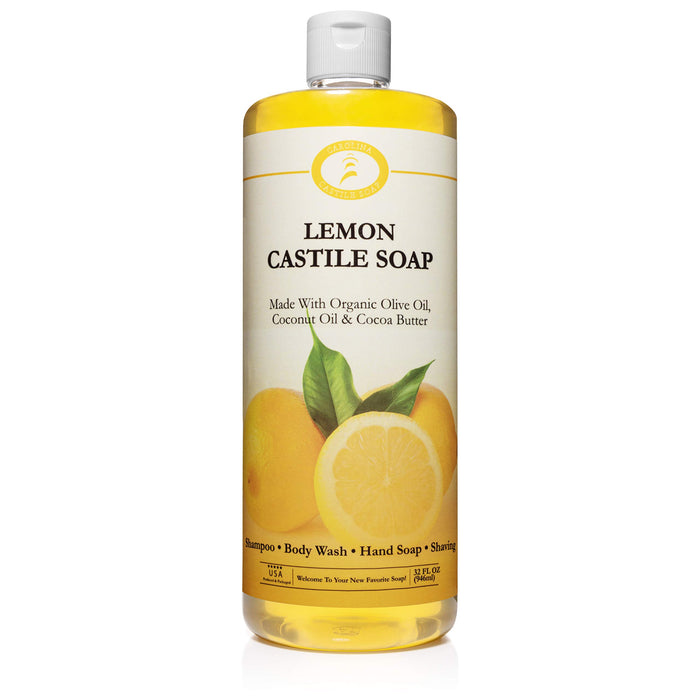 Carolina Lemon Castile Soap Liquid – Skin-Softening Olive Oil Soap Organic Body Wash – Pure Castile Soap Lemon Liquid Soap – Vegan Castille Soap Liquid (Lemon, 32 ounces)