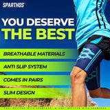 Sparthos Thigh Compression Sleeves (Pair) – Quad and Hamstring Support – Upper Leg Sleeves for Men and Women – Made from Innovative Breathable Elastic Blend – Anti Slip (XX-Large, Blue)