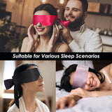 FRESHME 2pcs Silk Bundle Satin Sleep Mask Eye Mask Blindfold - Blockout Light Soft Adjustable Blind Cover Eye Mask, Valentine's Day Gift Double Sides Rose Red & Black+Black 2pc Set