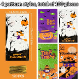 VOVEA Halloween Treat Bags, 100PCS Halloween Goodie Bags Candy Bags with Twist Ties, Trick or Treat Bags, Cute Halloween Cookies Gift Bags for Halloween Party Supplies Favors