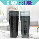 VELOMIX -4 PACK- 28 oz Protein Shaker Bottle for Protein Mixes - 4x Wire Whisk | Leak Proof Shaker Cups for Protein Shakes | Protein Shaker Bottle Pack | Protein Shake Cup