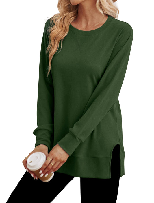 Saloogoe Sweatshirt for Women Long Sleeve Fall Outfits Christmas Tops Sweaters Green L