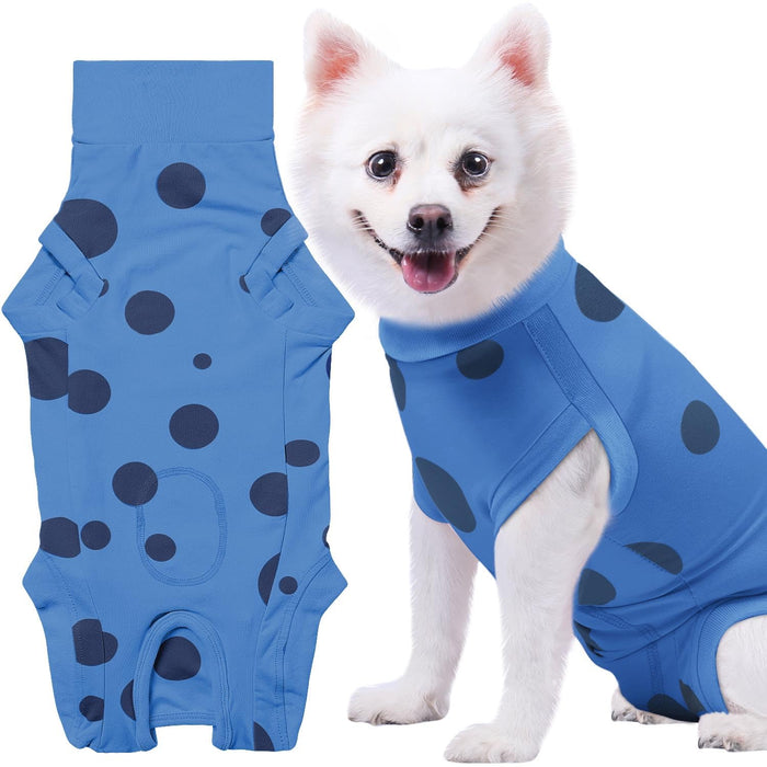 Comwish Dog Recovery Suit, Professional Dog Surgery Suit Post Spay, Neuter, Abdominal Surgical Suit for Male Female Dogs Can Pee, Prevent Licking Soft Breathable Cotton Covers Wound (Blue, X-Small)