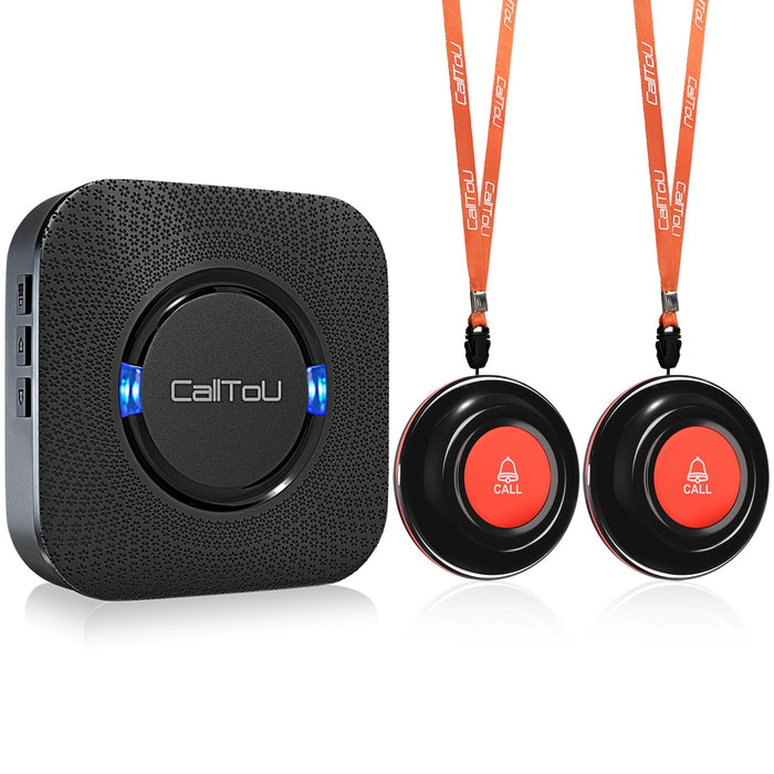 CallToU Wireless Caregiver Call Button Elderly Monitoring Alert Systems for Seniors 1 Plugin Receiver 2 Waterproof Transmitters