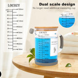 2 Pack Silicone Bottom Protector Glass Laundry Detergent Dispenser,w/Scales marked,Airtight Bamboo Lid,liquid-solid universal Laundry Room Organization for Bleach,Softener,Scent Beads, Powder,50oz