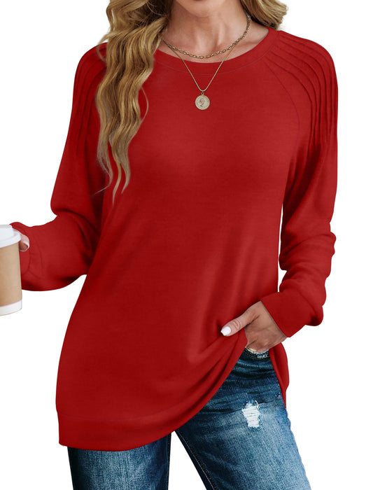 Saloogoe Womens Tops Long Sleeve Crewneck Sweatshirts Winter Christmas Sweaters 2024 Red XL