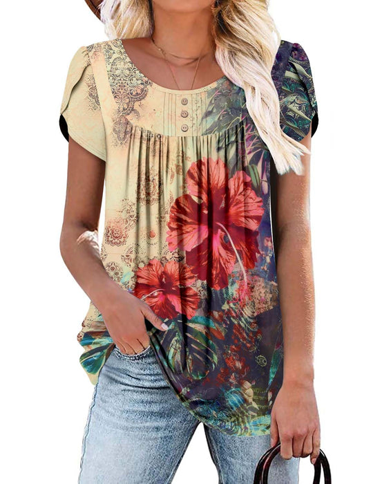 BETTE BOUTIK womens tunics plus size summer blouses clothing for elderly women HibiscusRed Small