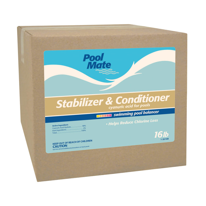 Pool Mate 16-Pounds Premium Pool Stabilizer and Conditioner, Concentrated Cyanuric Acid for Pools, Helps Chlorine Last Longer