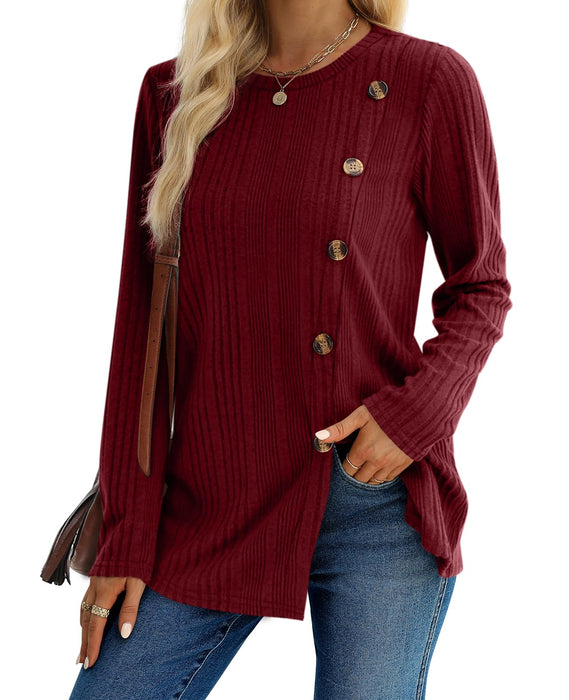 XIEERDUO Long Sleeve Tops Fall Shirts Tunic Sweater Ugly Christmas Sweater Burgundy L