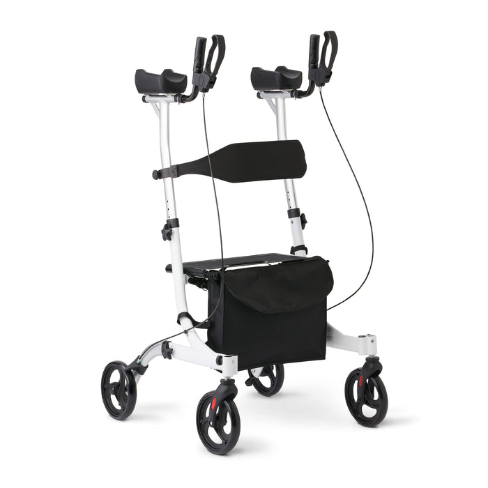 Medline Upright Rollator Walker with Padded Armrests, Stand Up Walkers for Seniors, 7.5-Inch Wheels, Height Adjustable, Storage Bag, 300lb Weight Capacity, White Frame