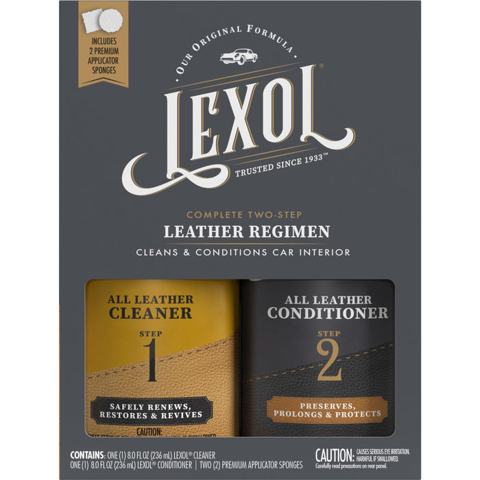 Lexol Leather Conditioner and Cleaner Kit by Lexol, Use on Furniture, Car Interiors, Shoes, Handbags, Includes 2 Application Sponges, Two-Step System, 8 oz Each