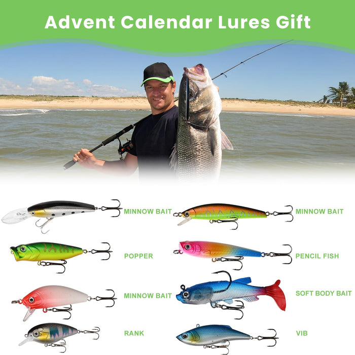 Fishing Advent Calendar 2024, Fishing Lure Advent Calendar 2024 For Adult Men Teen Boys, 24 Days Christmas Countdown Fish Tackle Set, Advent Calendar 2024 Fishing