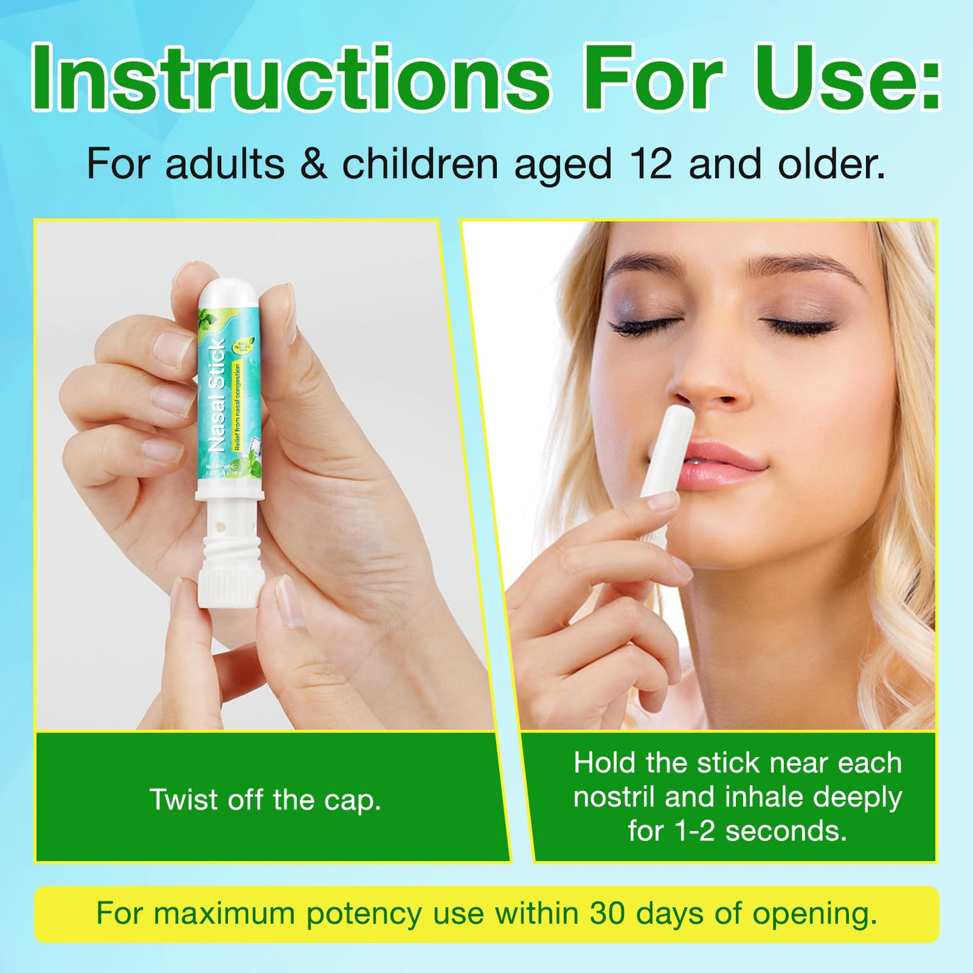 Set Inhaler 4 Pack Nasal Stick,Nasal Inhaler Stick,Nose Inhaler Boost Energy Set,I