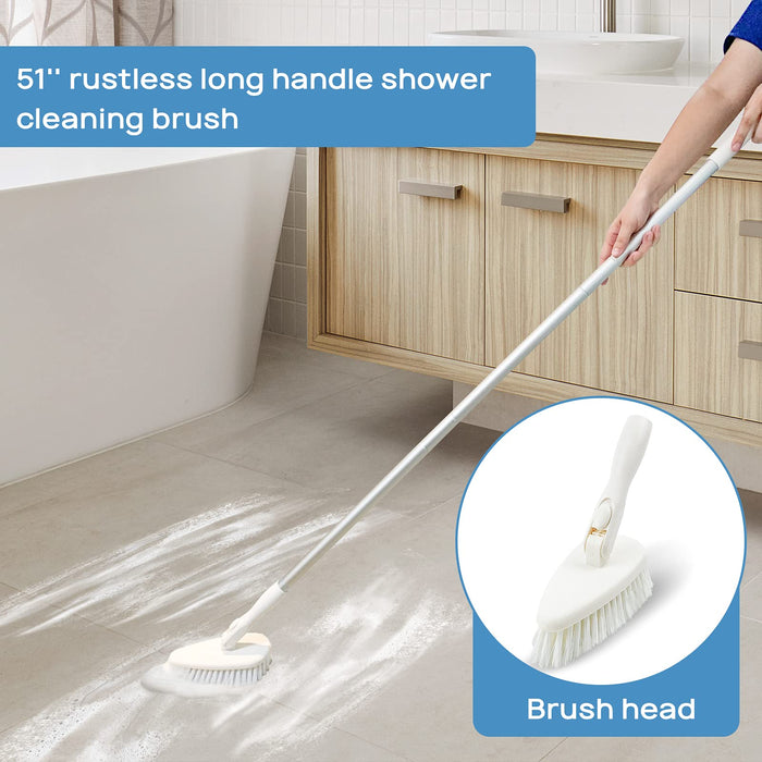 Qaestfy Shower Scrubber Cleaning Brush Combo Bath Tub Tile Cleaner Scrubber Brush with 51'' Adjustable Long Handle Scrub Brush for Bathroom Shower Bathtub Wall Mop Cleaning Scrubbing