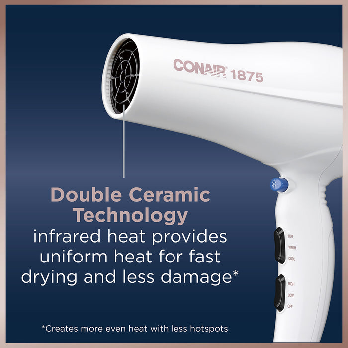 Conair Double Ceramic Hair Dryer | Blow Dryer with Ionic Conditioning | Includes Concentrator