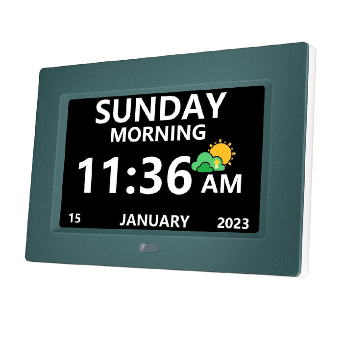 LXBYJKJ 7 Inch Digital Clock with Day and Date for Elderly Alzheimer's Dementia Clock Customizable Alarms and Medicine Reminders 3 Display Modes Large Font Digital Alarm Clock for Seniors Green