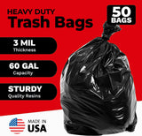 ToughBag 55 Gallon Trash Bags, 3 Mil Contractor Bags, Large 55-60 Gallon Trash Can Liners, Black Contractor Garbage Bags, 38 x 58" (50 Count) - Outdoor, Construction, Lawn, Industrial - Made in USA