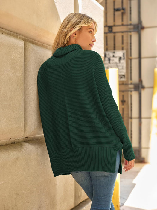 LILLUSORY Women's Green Christmas Turtleneck Oversized Tunic Sweaters 2024 Trendy Casual Long Batwing Pullover Sweater Tops