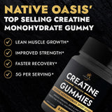 NATIVE OASIS Creatine Monohydrate | 5,000 MG Gummy Creatine Supplement for Men & Women | Improves Strength, Energy & Performance | Allergen Free, Gluten Free, Non-GMO & Vegan Friendly | 60 Count