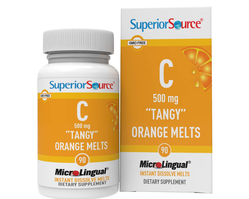 Superior Source Vitamin C 500 mg MicroLingual Tablets - Buffered VIT C Tangy Orange Melts - Immune System Booster, Energy Vitamins - 90 Count