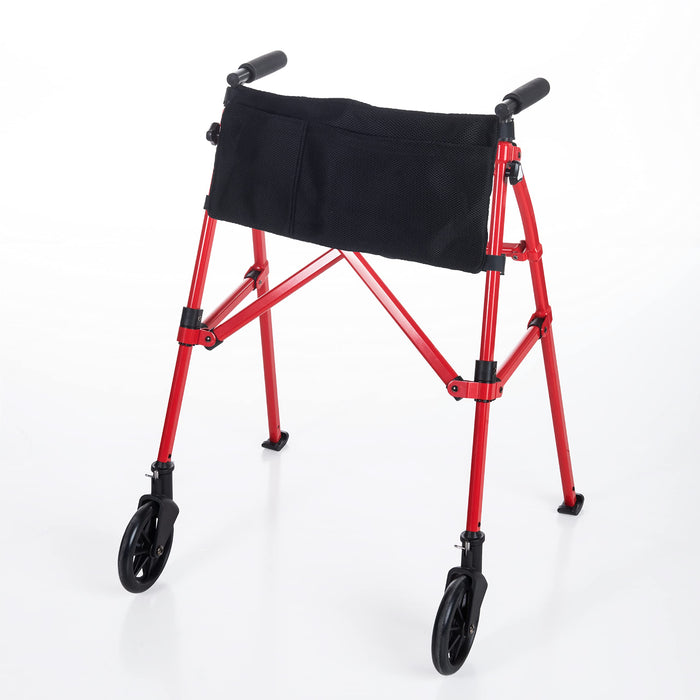 Stander Wonder Walker Plus, Lightweight Folding Rolling Walker for Adults, Seniors, Elderly, Collapsable Travel EZ Fold-N-Go Walker with Wheels, Glides, & Pouch, Compact Standard Walker, Sport Red